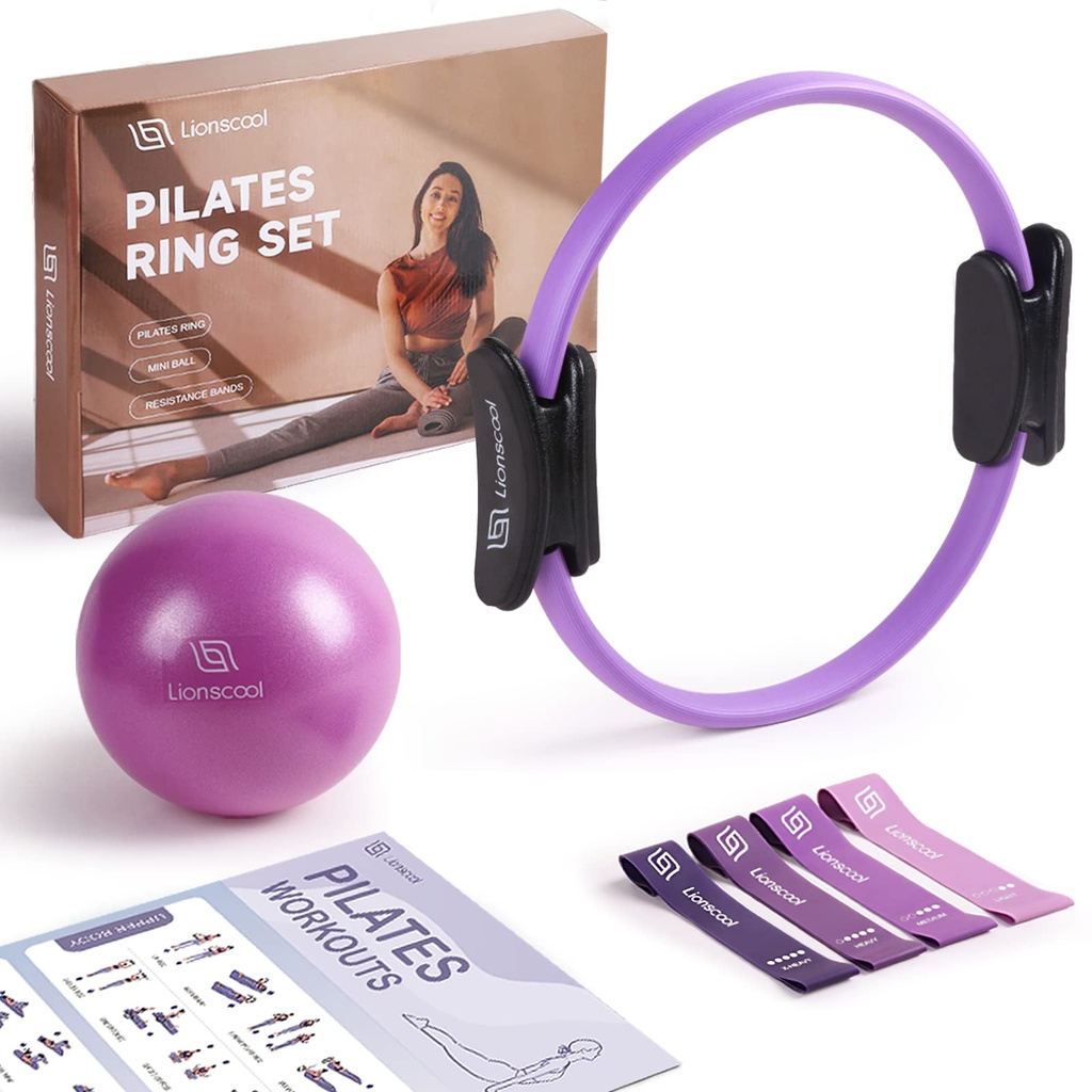 LIONSCOOL Pilates Ring Set 14" Anti-Deformation Magic Circle with Padded Handles, 9"