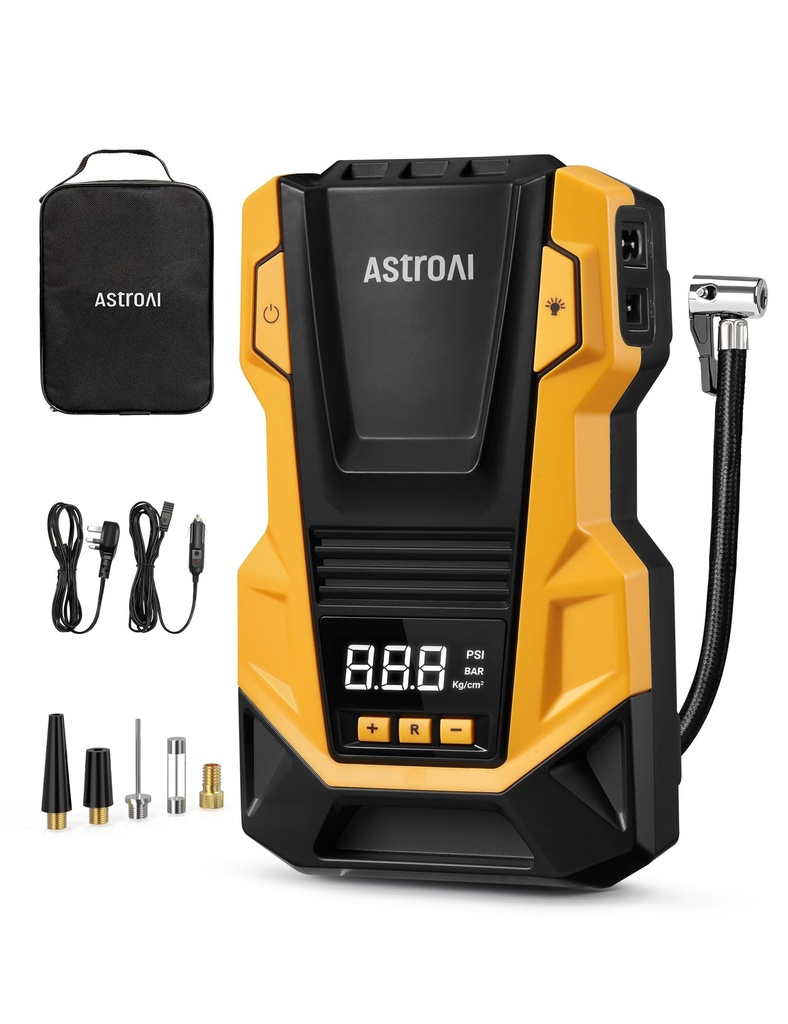 AstroAI Car Tyre Inflator Air Compressor, 240V Mains and 12V DC Dual Power Supply Tyre Pump