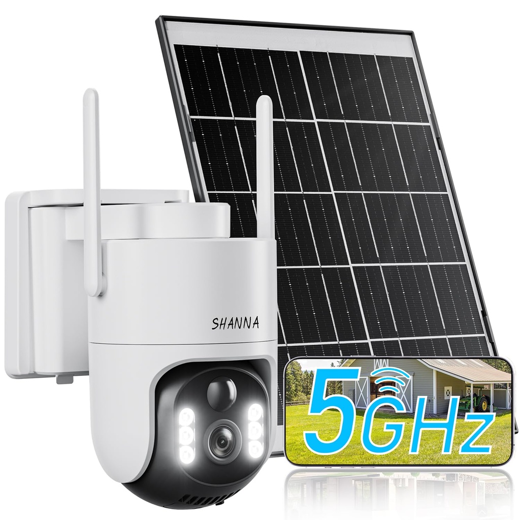 [5GHz & 2.4GHz] Solar Security Camera Outdoor Wireless, 8000mAh Battery and 7W Solar Panel