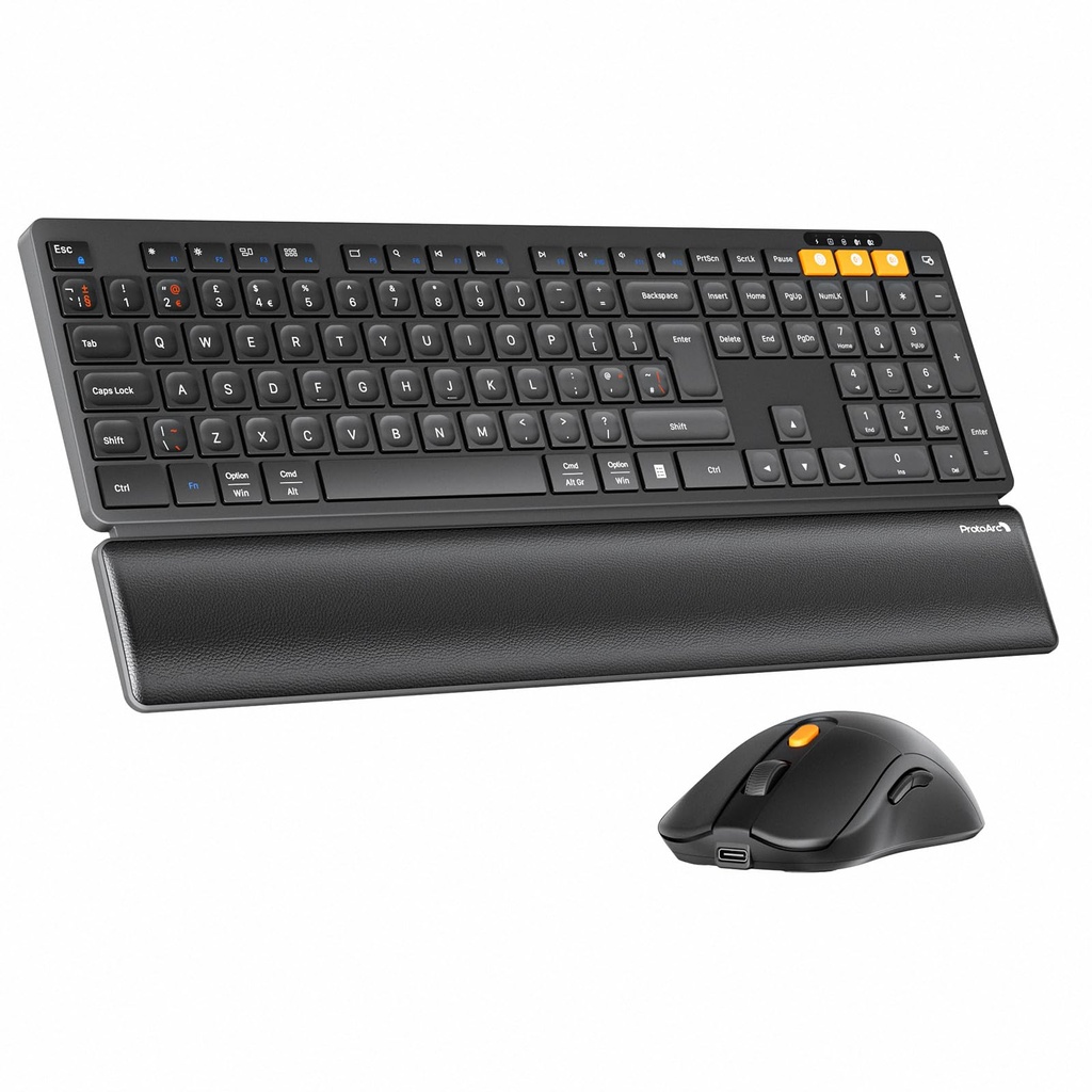ProtoArc Bluetooth Wireless Keyboard and Mouse, KM60 Full-Size Keyboard with Wrist Rest