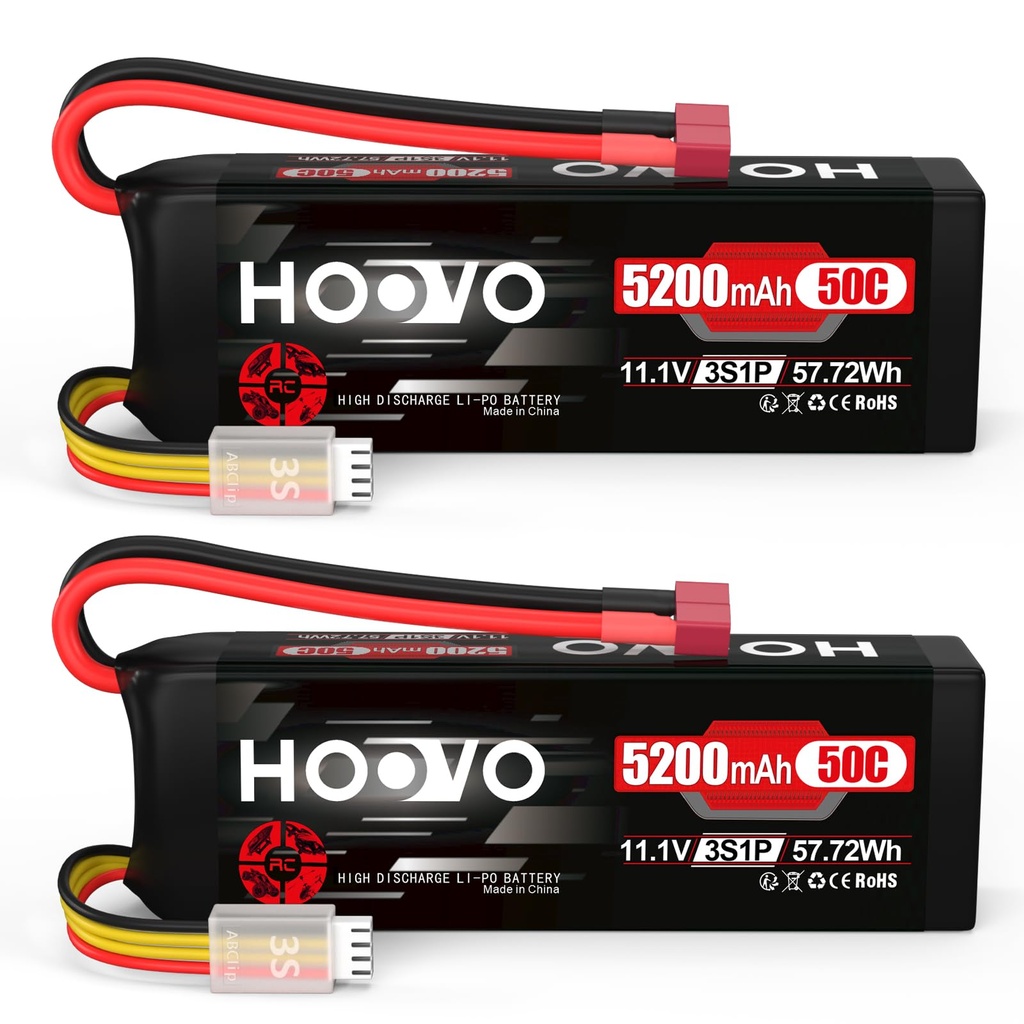 HOOVO 3S Lipo Battery 11.1V 5200mAh 50C RC Lipo Batteries with Deans T Plug for RC Airplane