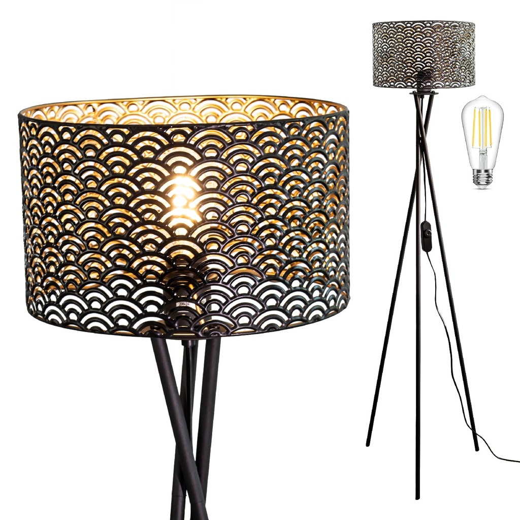 Osasy Tripod Floor Lamp with Interchangeable Shades, Dimmable Standing Light, Black Metal 