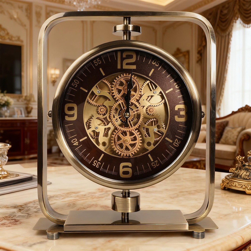 DORBOKER Moving Gears Desk Clock, Mantle Clock, Industrial Steampunk Art Decorative Clocks
