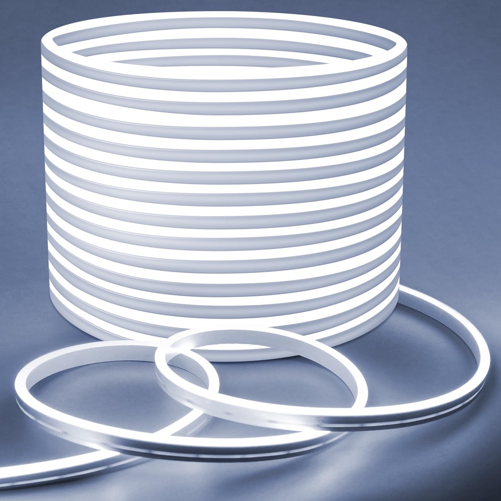 Lamomo LED Strip Light 20M, White Dimmable Neon Light Strip, 24V Waterproof Rope Light, 6000