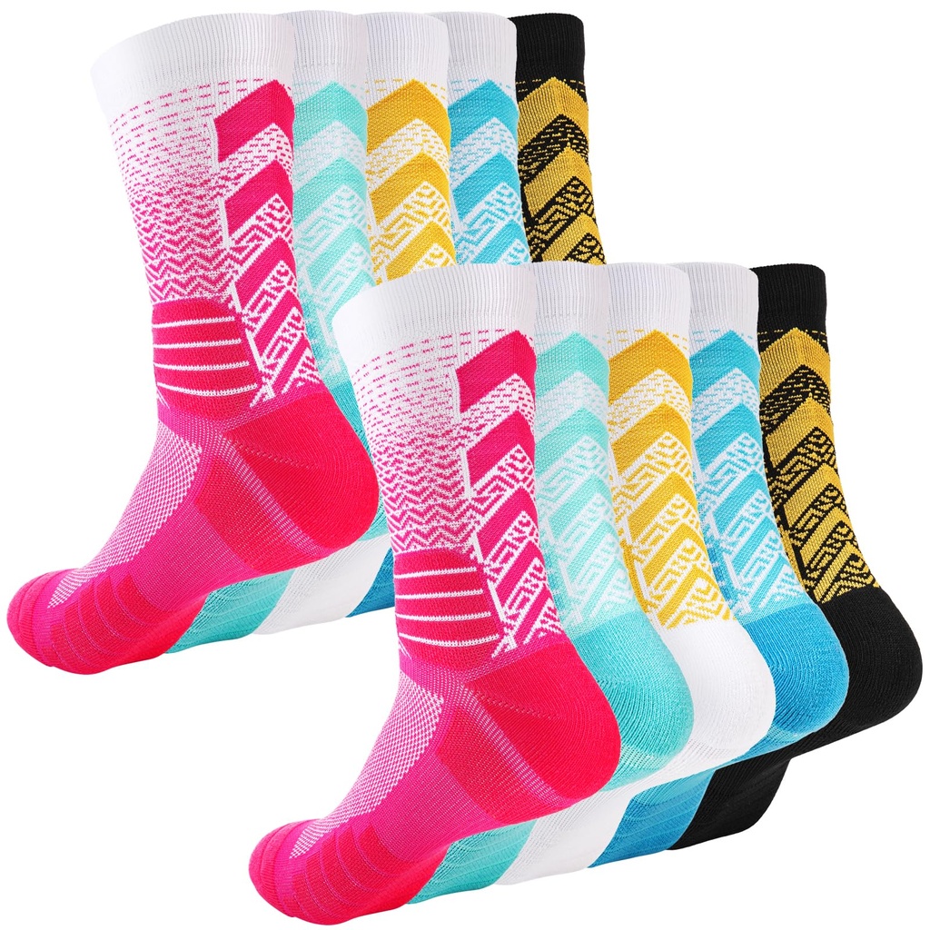 DBXIIART 5 Pairs Cushion Crew Socks Elite Athletic Socks for Men Women for Basketball, Runn