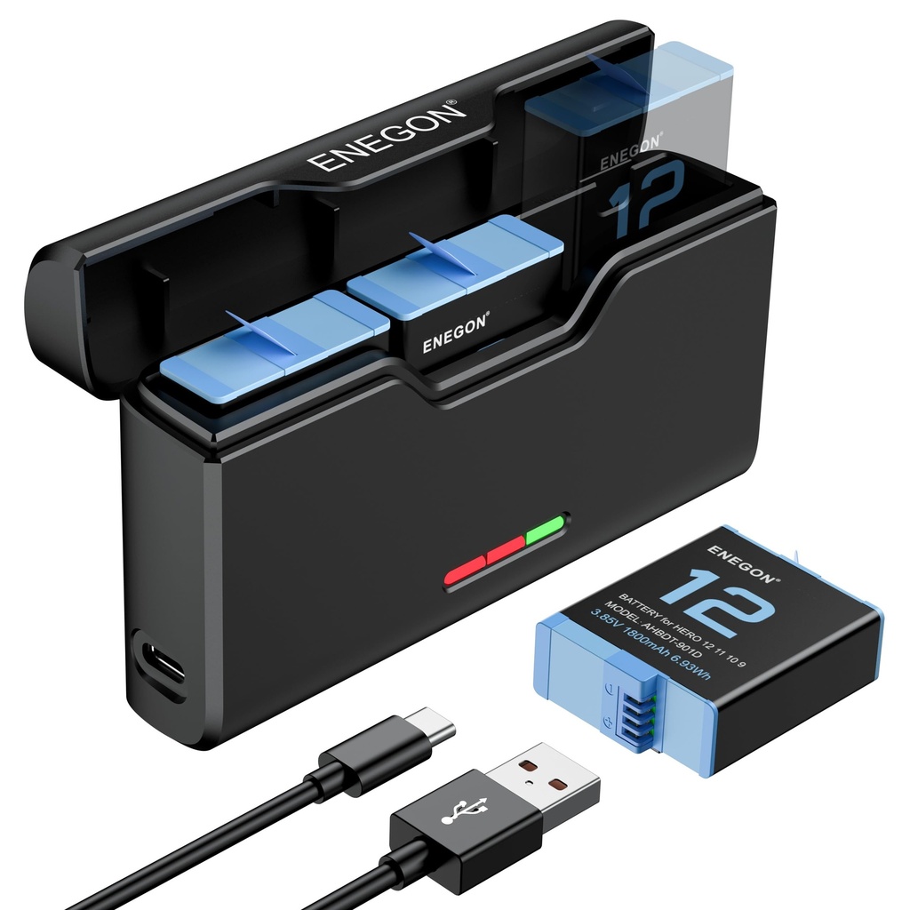 ENEGON Hero 12 11 10 9 Rechargeable Li-Ion Battery 3-Pack with triple Slot Fast Charger 