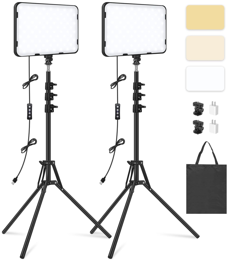2 Pack LED Video Light with 63'' Tripod Stand, Obeamiu 2500-8500K Dimmable Photography Studio