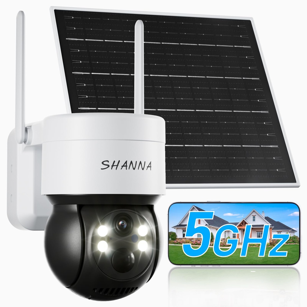 [5GHz & 2.4GHz] Solar Security Camera Outdoor Wireless, 7800mAh Battery and 6W Solar Panel