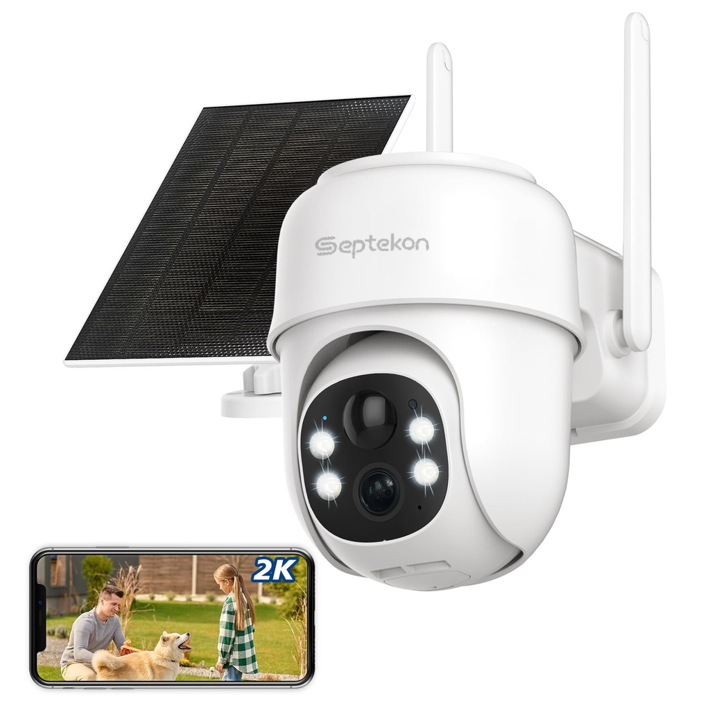 Septekon 2K Solar Security Cameras Wireless Outdoor, 360°PTZ Battery Powered Outdoor 