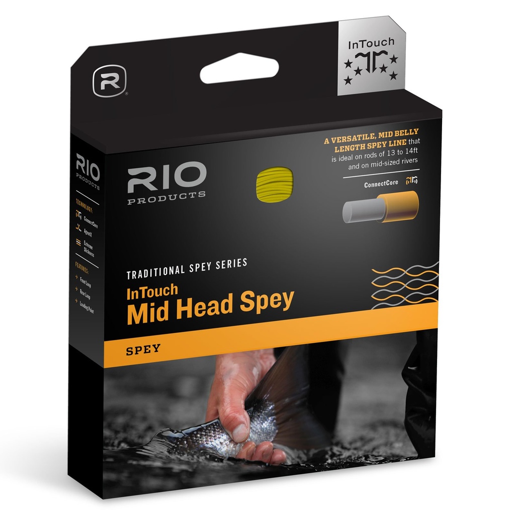 Rio Fly Fishing Fly Line InTouch Mid Head Spay 9/10 F Fishing Line, Green/Orange/Straw