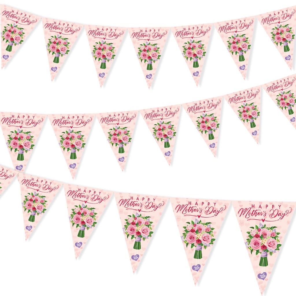 SEPGLITTER 3 Pack Happy Mother's Day Banner, Pink Floral Mother's Day Decoration for Mom Ru