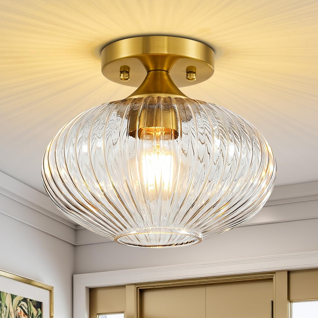 Actask Ceiling Lights, 9.45'' Gold Chandeliers Ceiling Light, 1-Light Semi Flush Ceiling Light