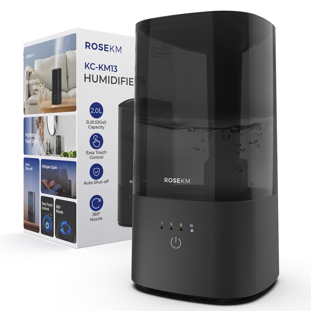 Rosekm Humidifiers for Bedroom, Cool Mist Air Humidifier for Home Plant and Baby Nursery