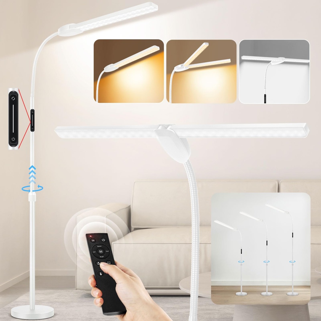 OUTON LED Floor Lamp with Double Head, 18W 1800LM, Super Wide & Bright, Height Adjustable,