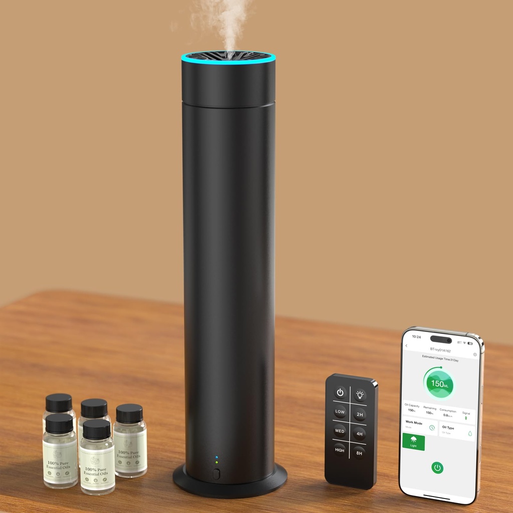 Waterless Diffuser, BraveKoi Waterless Oil Diffusers 150ml Smart Diffuser Covers 1200 Squar