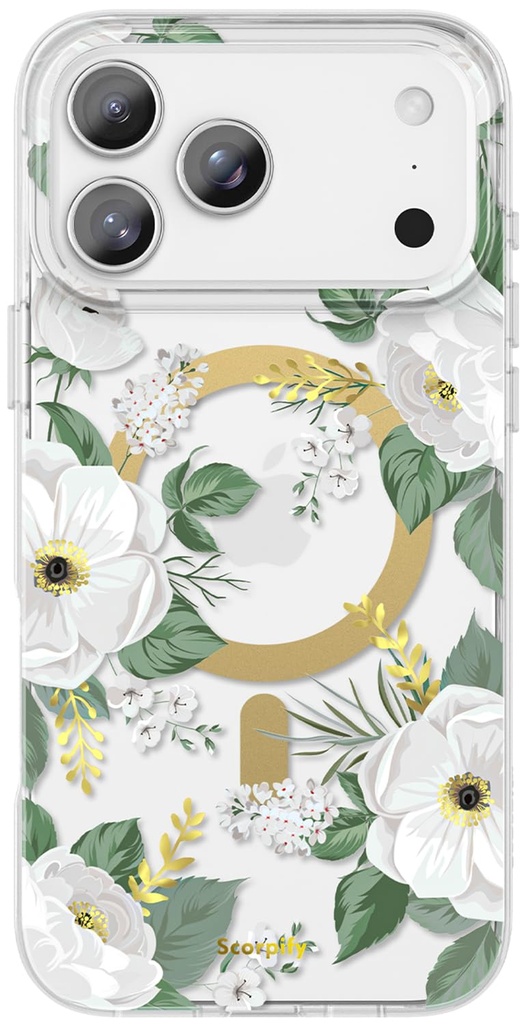 SCORPIFY for iPhone 17 Pro Max Case [Compatible with MagSafe] with White Rose Floral Design