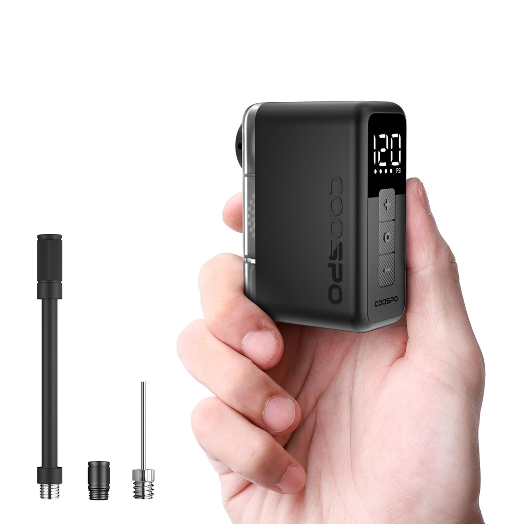 COOSPO X1 Mini Electric Bike Pump with Gauge, 120PSI Portable Bicycle Tire Pump, Auto Stop,