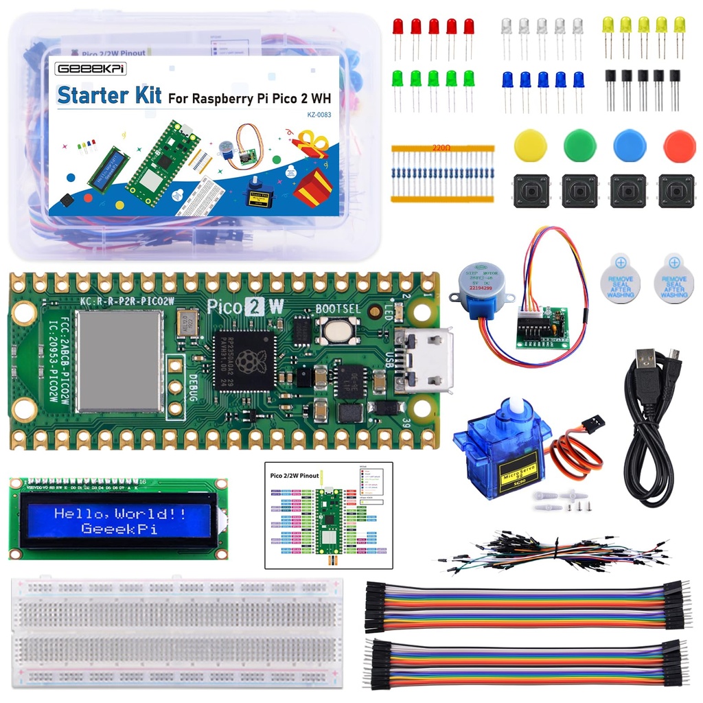 GeeekPi Starter Kit for Raspberry Pi Pico 2 W (Included), Dual Arm Cortex-M33 and Dual Hazard3 RISC-V Microcontroller