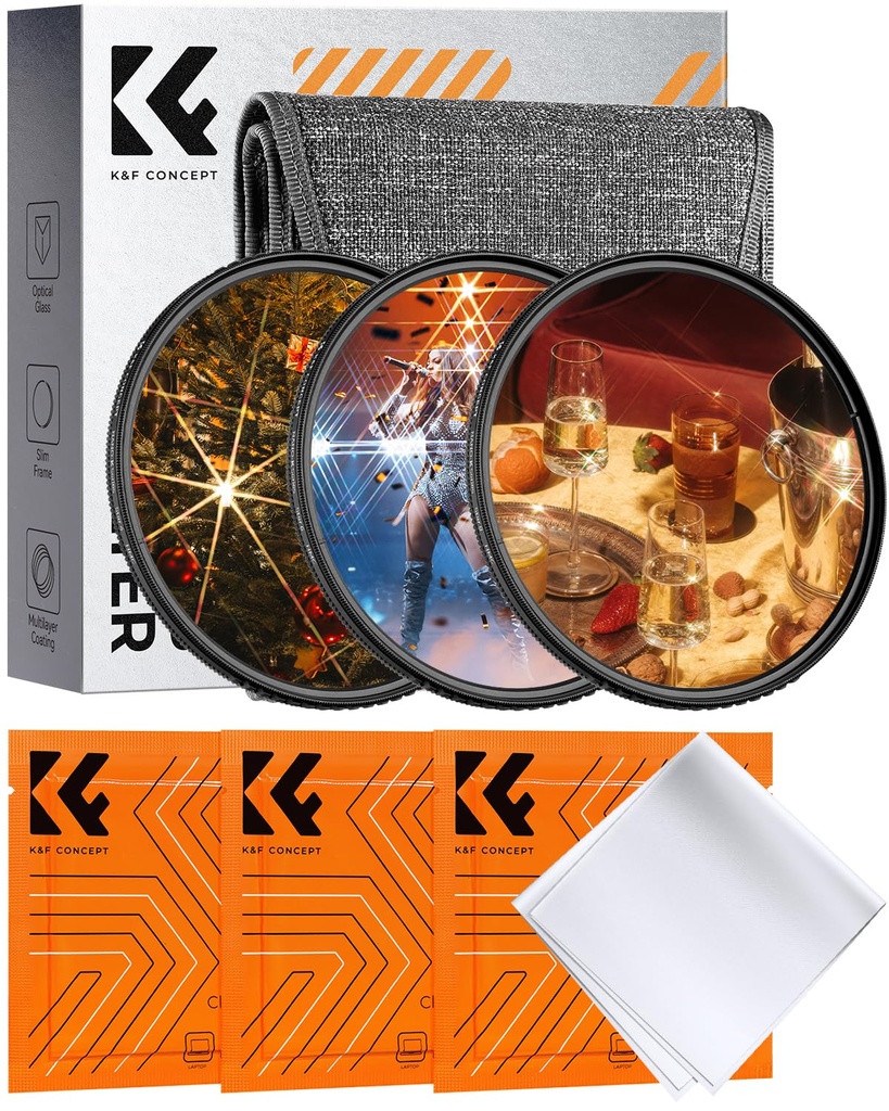 K&F CONCEPT 82mm Star Filter Kit, 4 Points 6 Points 8 Points Cross Star Special Effects 