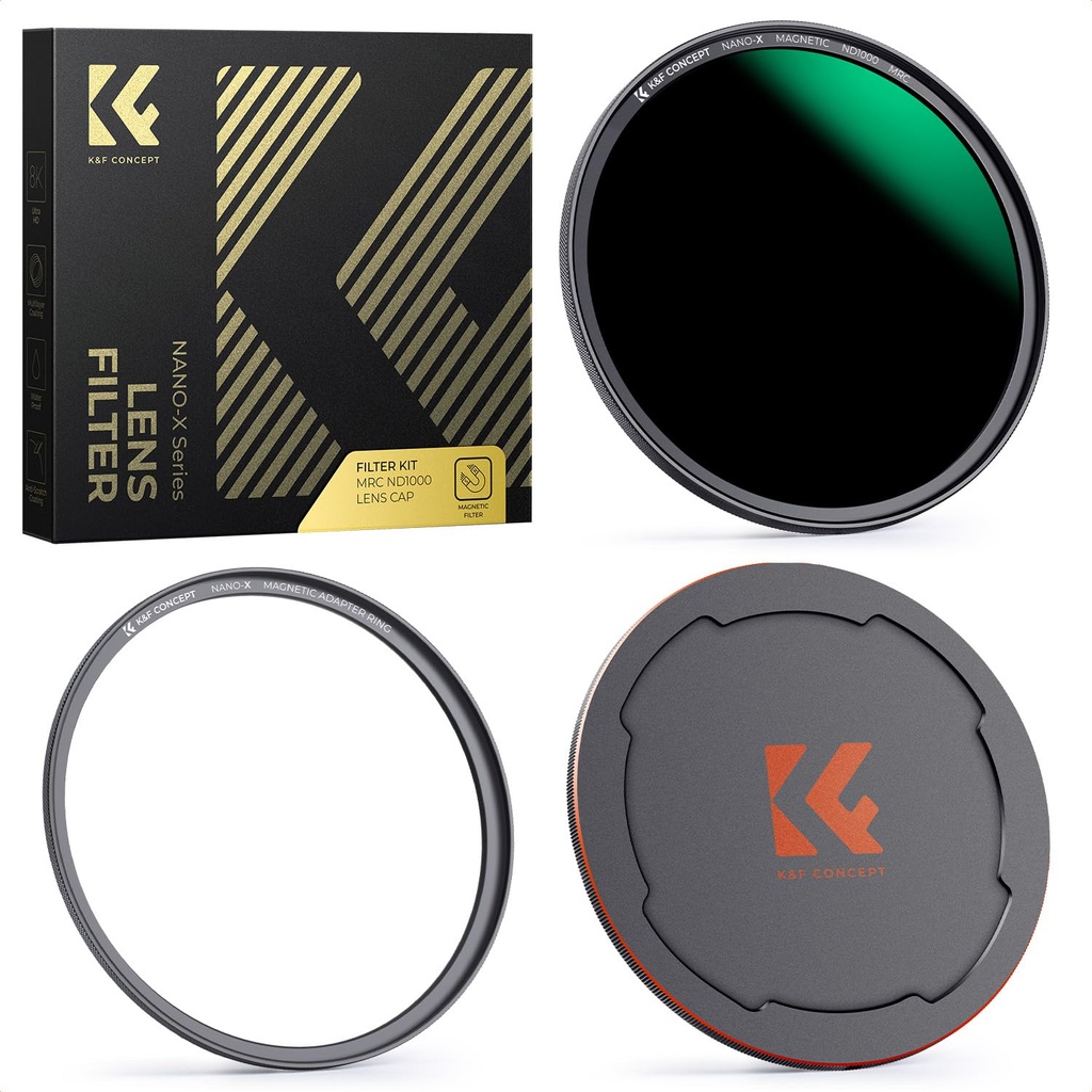 K&F CONCEPT 67mm Magnetic ND1000 Lens Filter Adapter Ring+ Alloy Lens Cap, 10 stops Optical