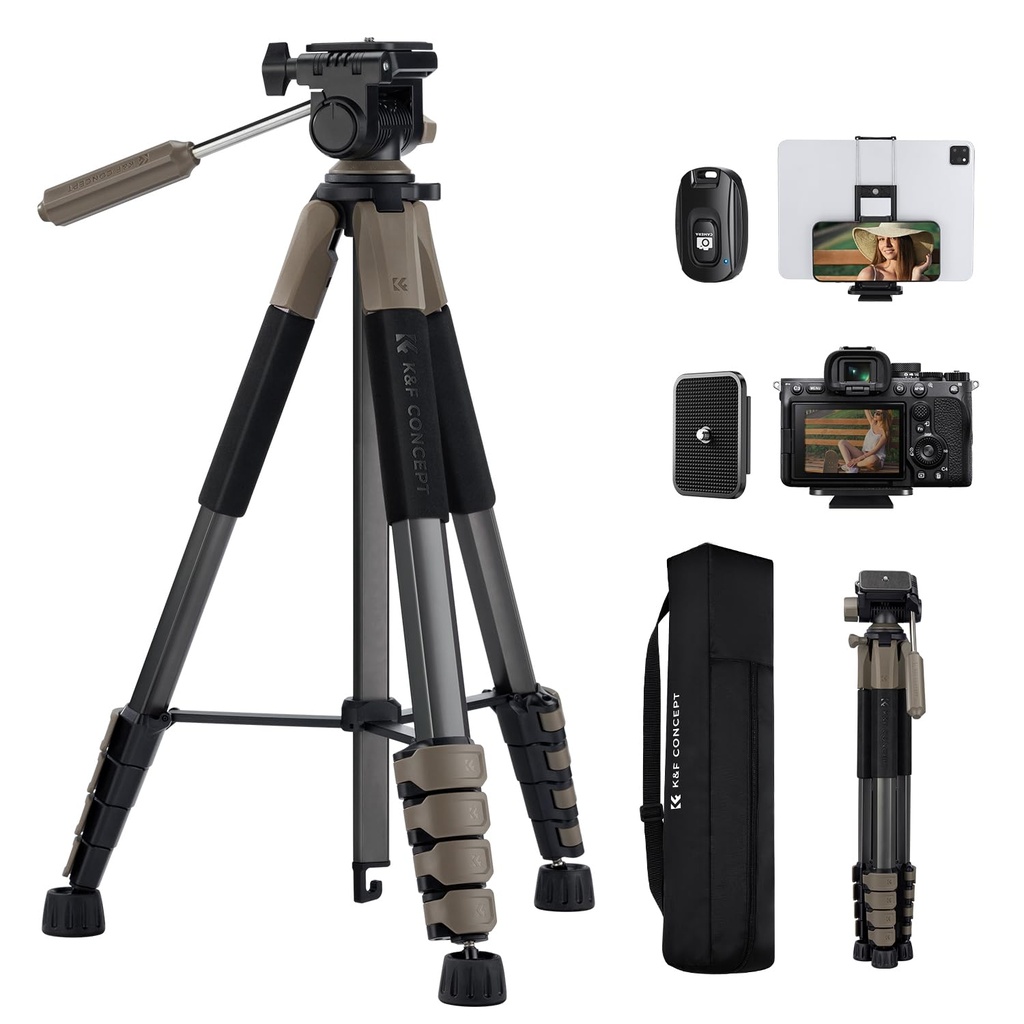 190cm/75'' K&F CONCEPT Compact Tripod for DSLR Camera, Camera Tripod Compatible for Canon 