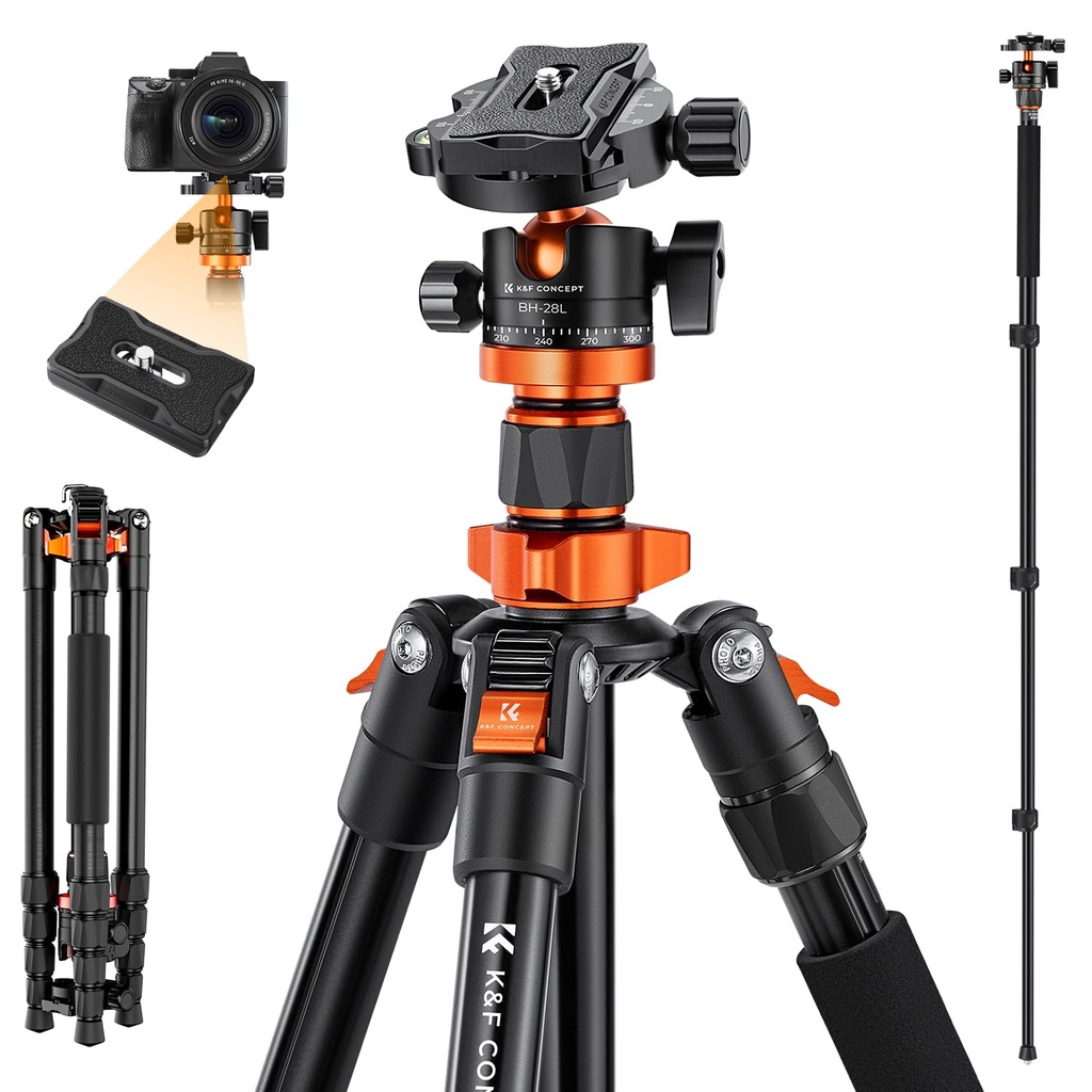 K&F Concept 68 inch /175cm Camera Tripods,Compact Travel Tripod with Monopod,10kg/22lbs Load