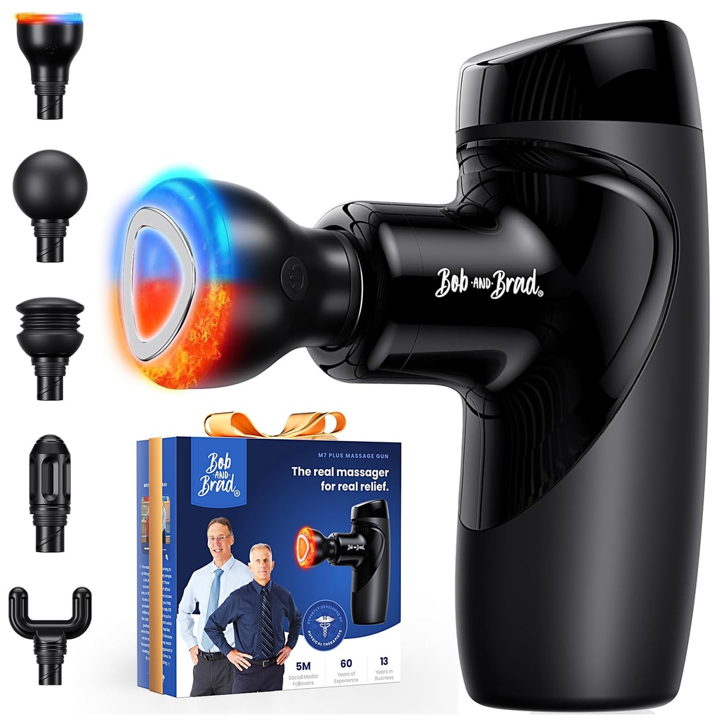 Bob and Brad M7 Plus Mini Massage Gun with Heat Therapy, Portable Deep Tissue Massager Gun w