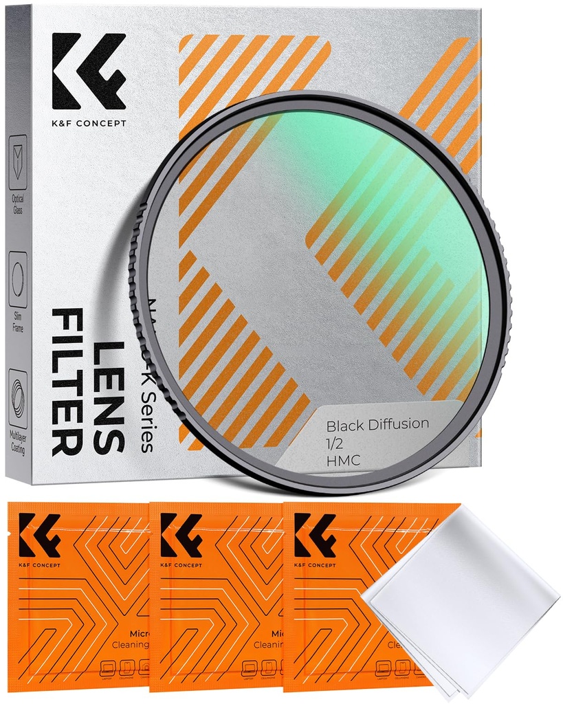 K&F CONCEPT 82mm Black Diffusion 1/2 Filter Mist Soft Glow Diffuser Lens Filters Nano-K 