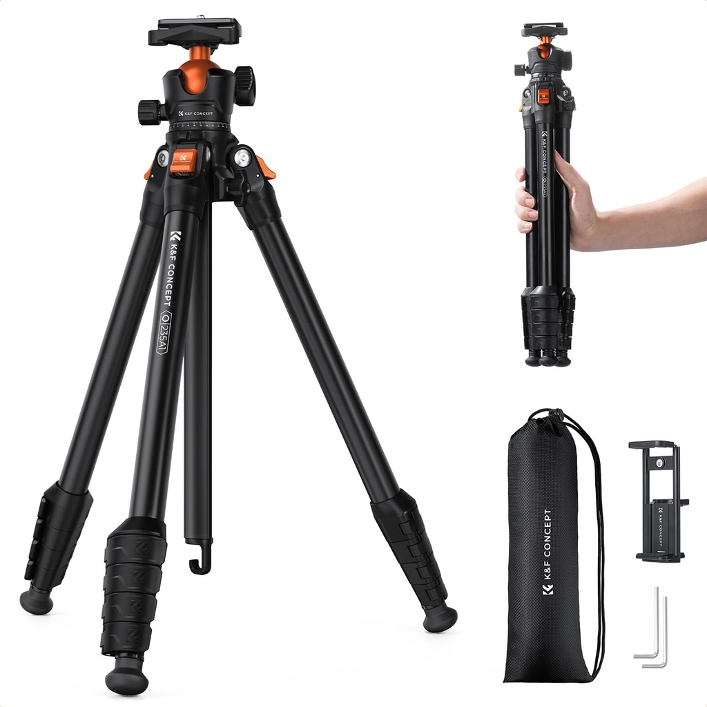 K&F CONCEPT 64"/163cm Compact Camera Tripod, Lightweight Travel Tripod for DSLR Camera and P