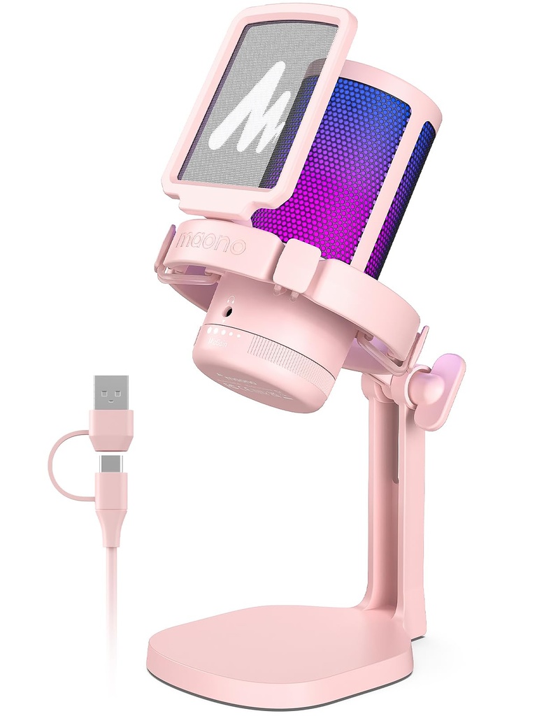 MAONO USB Microphone for PC, RGB Gaming Mic with Mute Button, Noise Cancellation Condenser 
