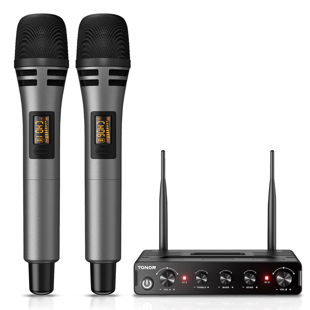 TONOR TW350 Wireless Microphones for Singing,UHF Handheld Dynamic Karaoke Mics& Receiver for