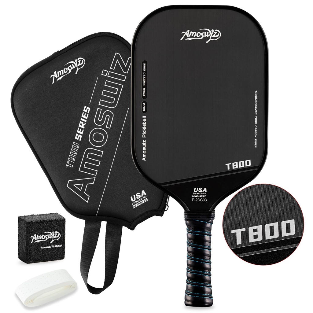 Amoswiz Carbon Fiber Pickleball Paddle, 16MM T800 Thermoformed Pickleball Paddles for Spin,