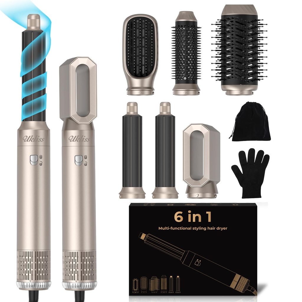 UKLISS 6 in 1 Hair Styler, Airbrush Air Stylers, 1000w MLTI-Styler Set with Curl Straighten,