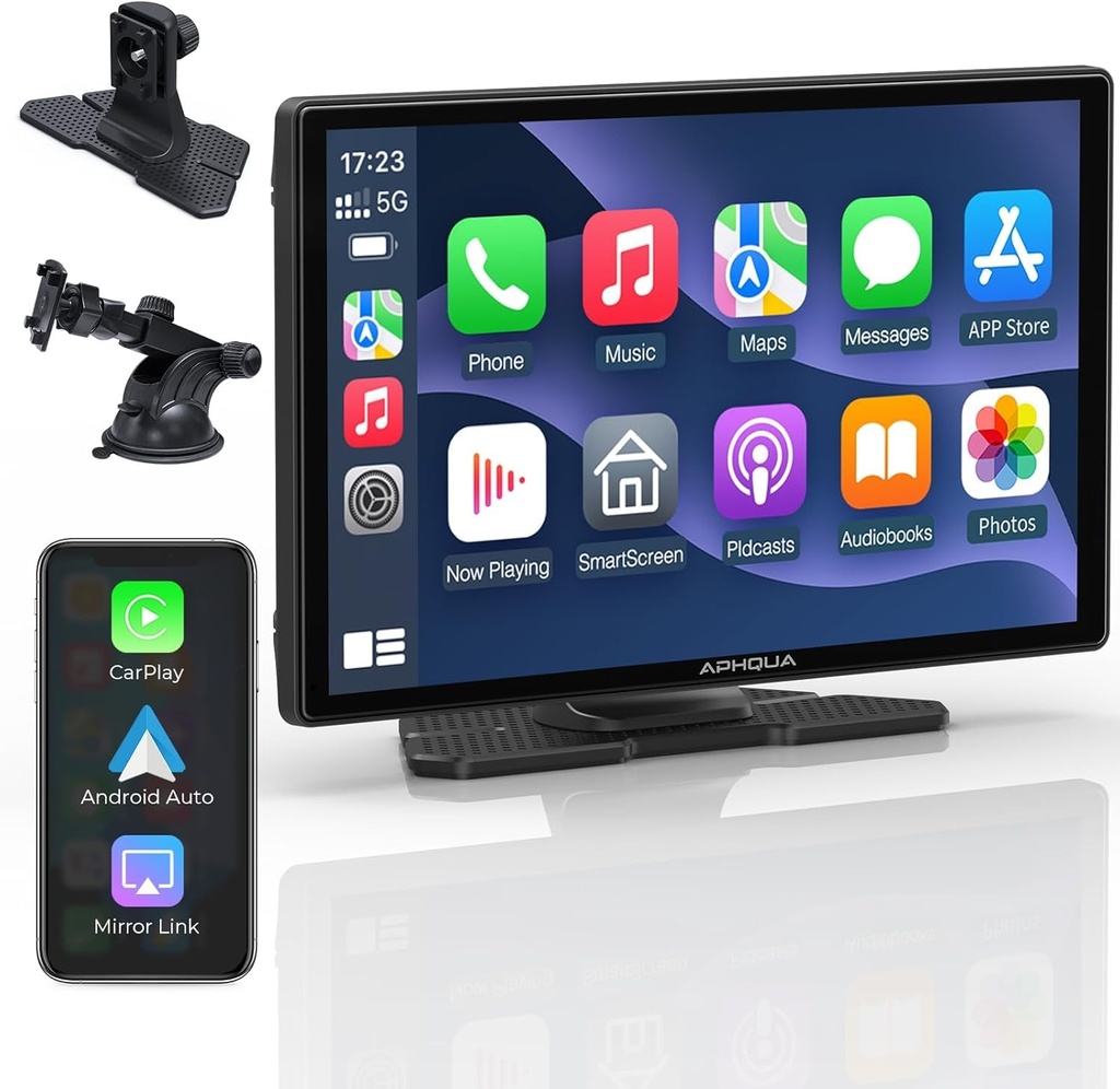APHQUA Carplay Screen for Car, 9'' Wireless Apple Carplay & Android Auto Car Stereo