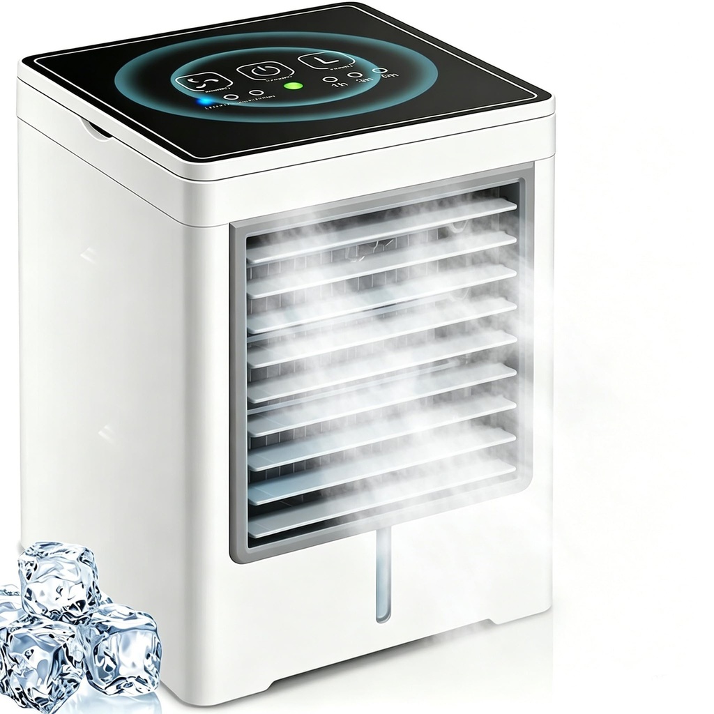Air Conditioners Fan with 3 Speeds, Replaceable Filter & Humidifier,Quiet & Fast Cooling Por