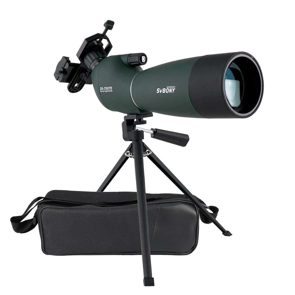 Svbony SV28 Spotting Scope with Tripod Phone Adapter 25-75X70, HD Zoom BAK4 Prism FMC Optic