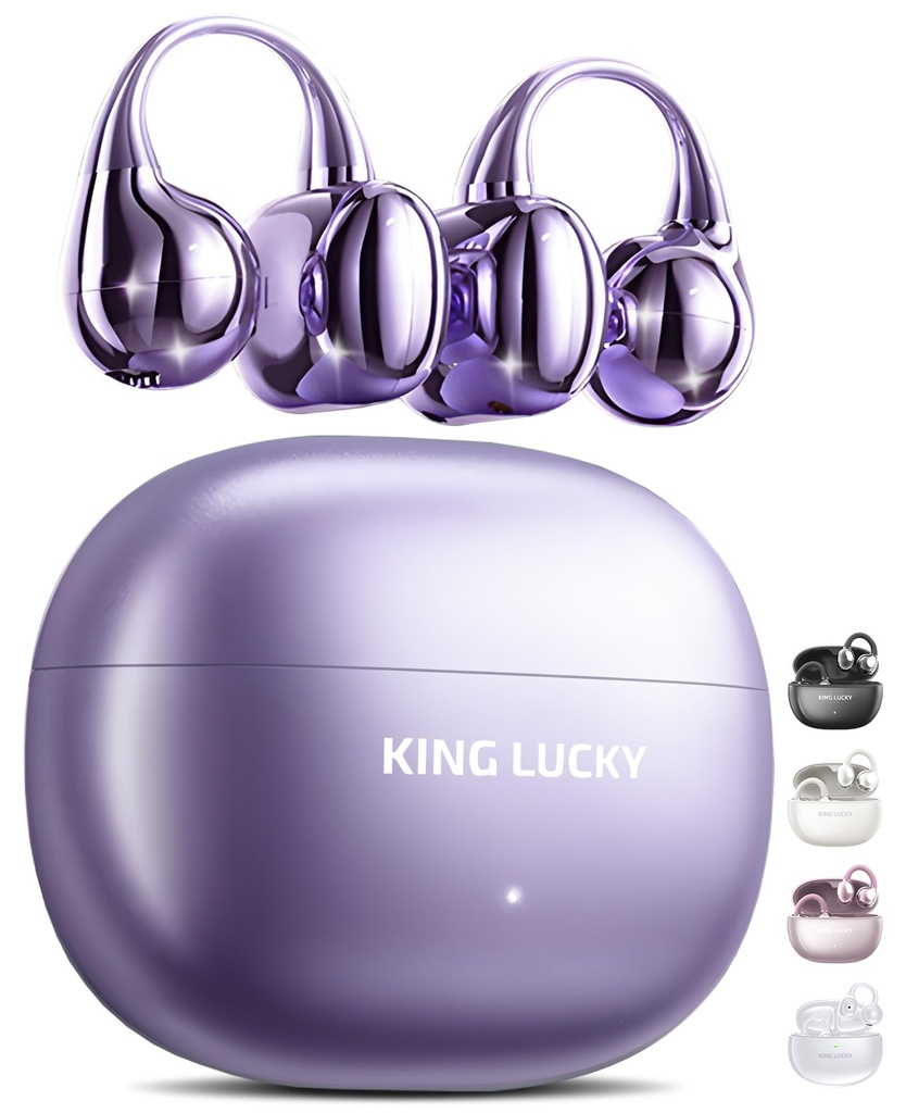 King Lucky i121 Open Ear Wireless Bluetooth 5.4 Clip-on Earbuds with Mic, 50H Playtime, Wate