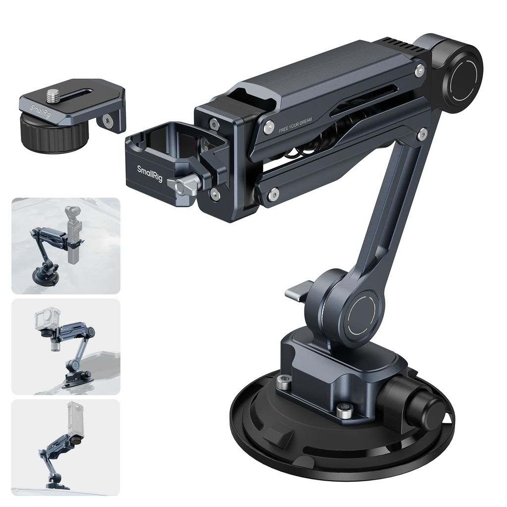 SMALLRIG Mini Shock Absorber Arm, 4-inch Vacuum Suction cup, Double Spring and Hydraulic Dam