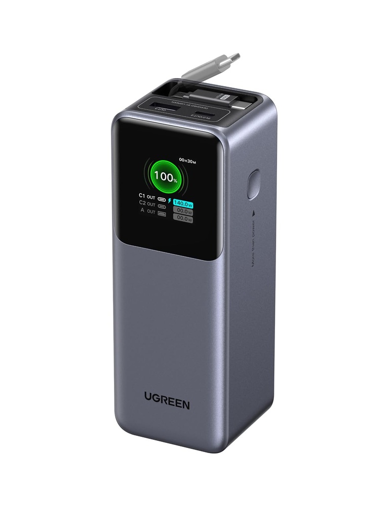 UGREEN Nexode Power Bank Fast Charging 20000mAh 165W Built-in Retractable USB C Cable 3-Way
