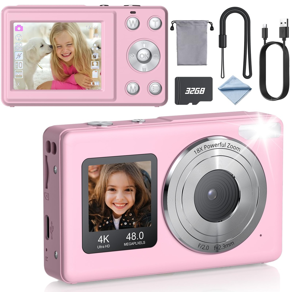 eSynic Digital Compact Camera 4K 48MP 18X Zoom Autofocus Point and Shoot Digital Camera| 32G