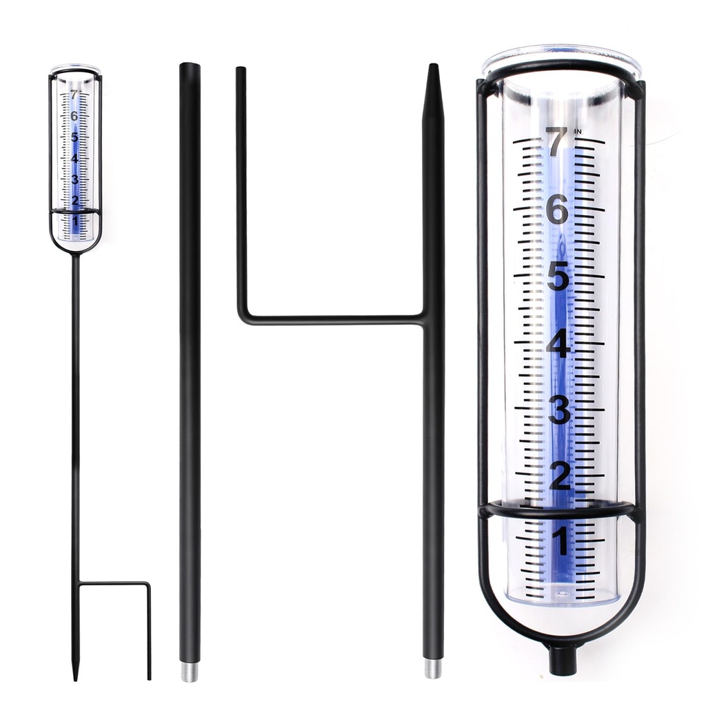 Rain Gauge for Outdoor, Freeze Proof Water Gauge for Rain Measure, Adjustable Height Plasti