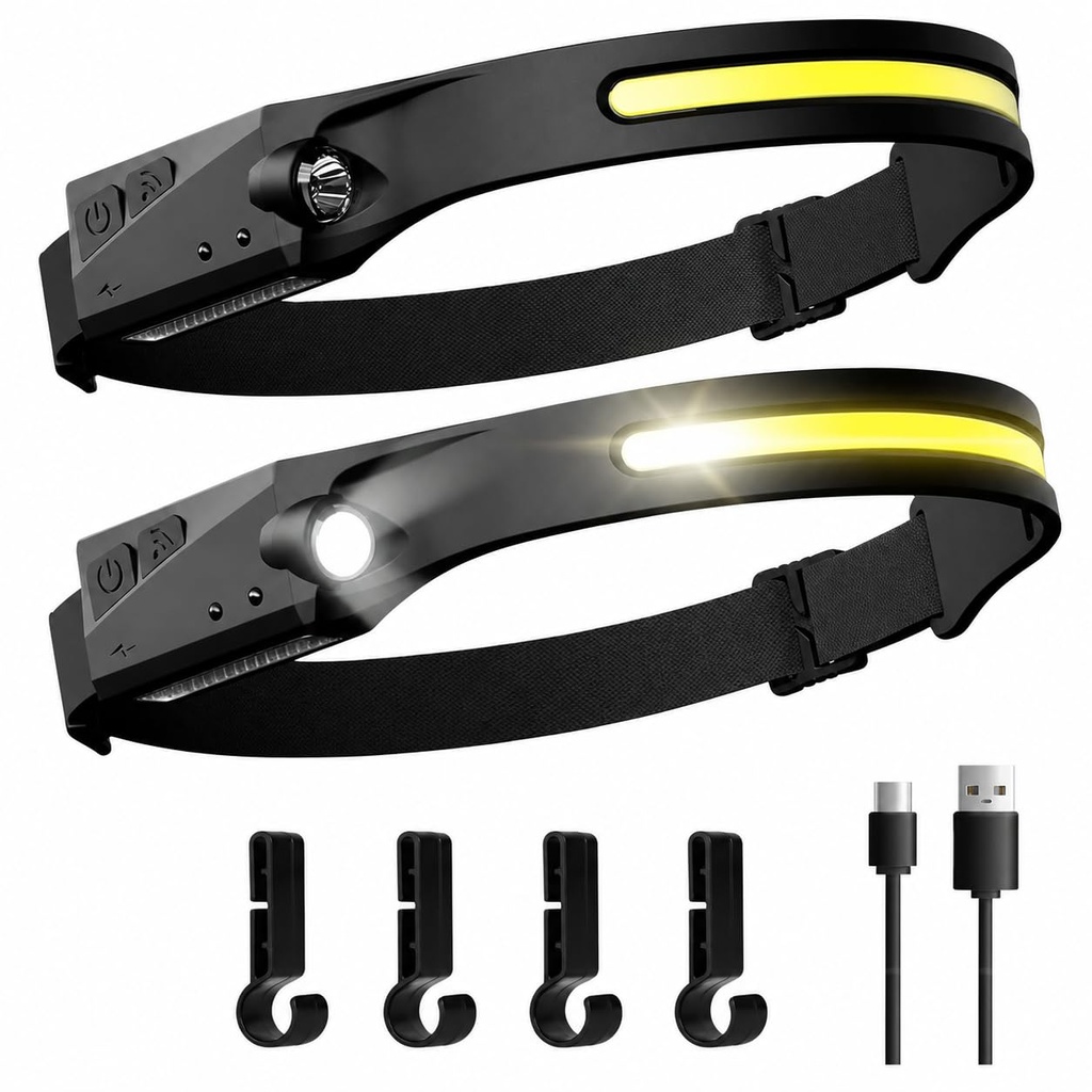 2Pack, Head Torch Rechargeable, Super Bright Headtorch with Motion Sensor, 230Ã‚Â°Wide Angl