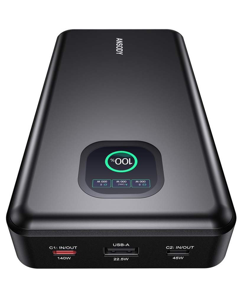 140W Power Bank, 25000mAh Laptop Portable Charger with Smart Digital Display, PD3.1 Fast Cha