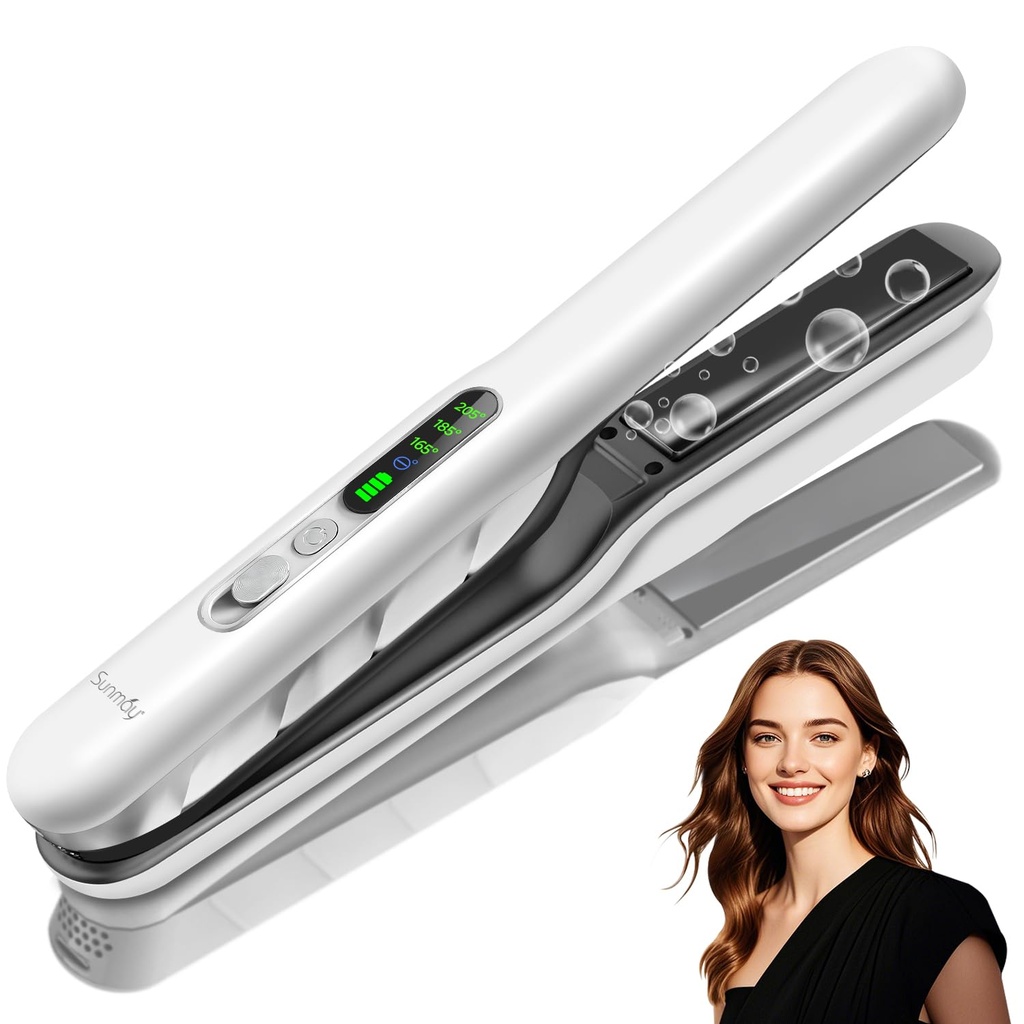 SUNMAY Cordless Hair Straighteners, Portable Titanium Hair Straightener and Curler with Nega