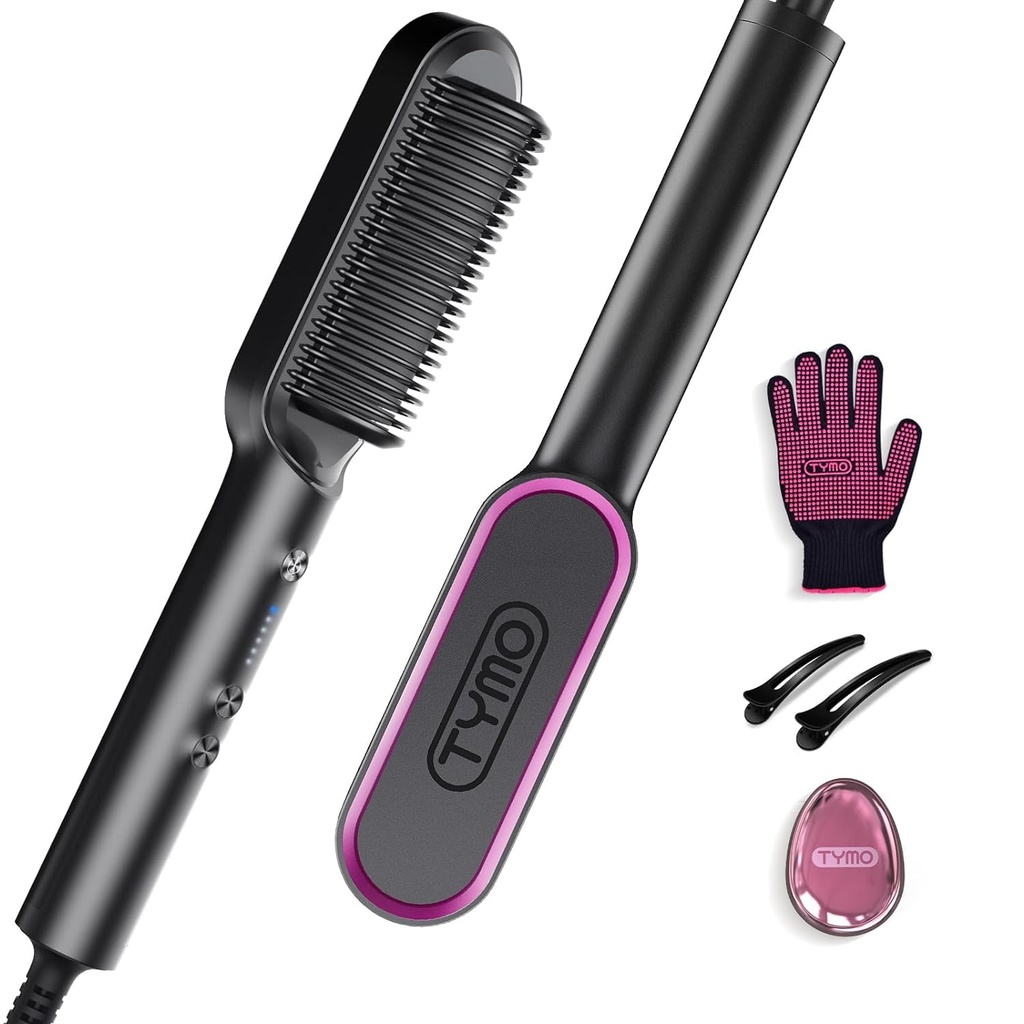 TYMO Hair Straightener Brush UK, Flat Iron and Hair Brush 2-in-1, Anti-Scald, Fast Heating,