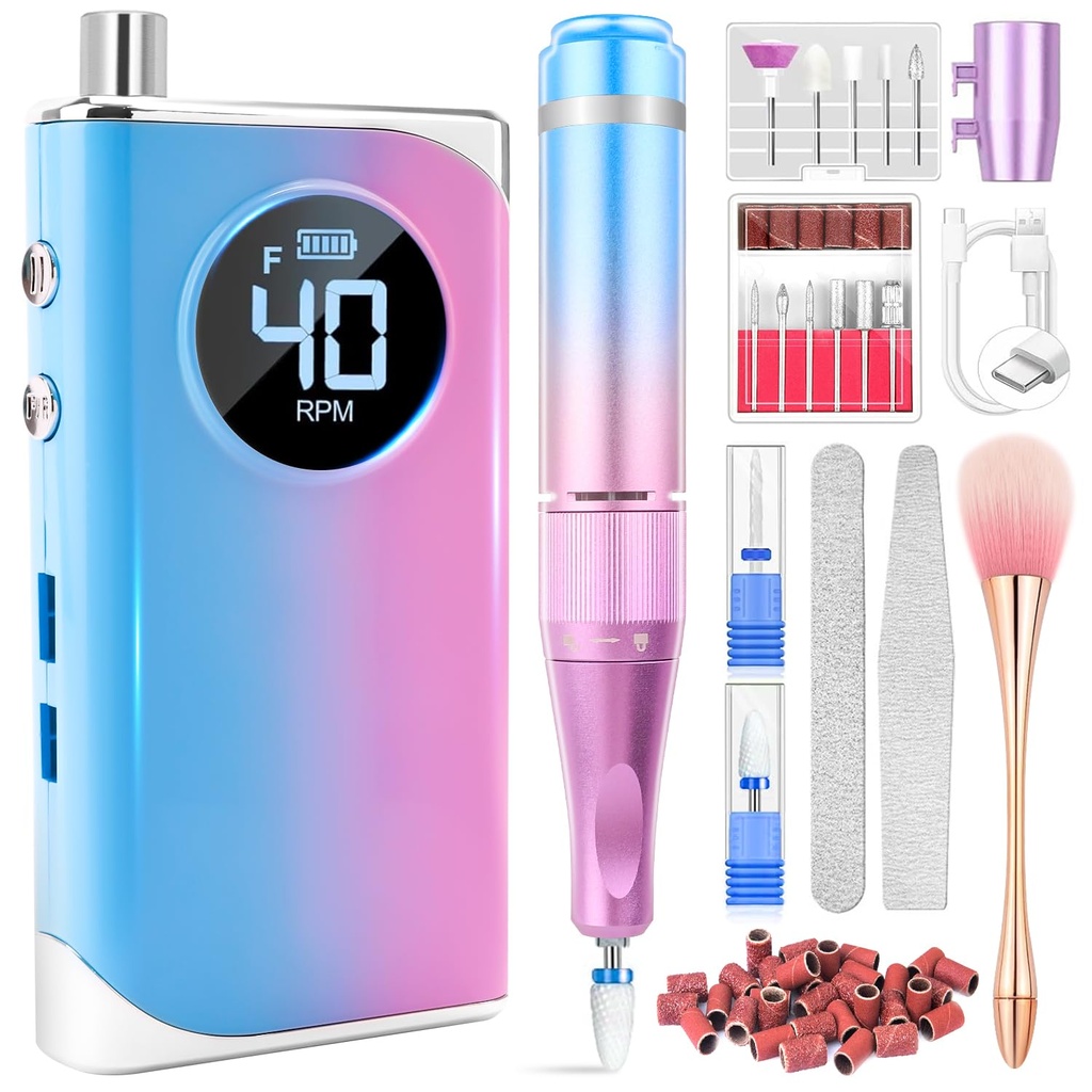 LEDSUUEI Professional Electric Efile - Portable Nail Drill Kit with 13 Bits, 40000 RPM Rech