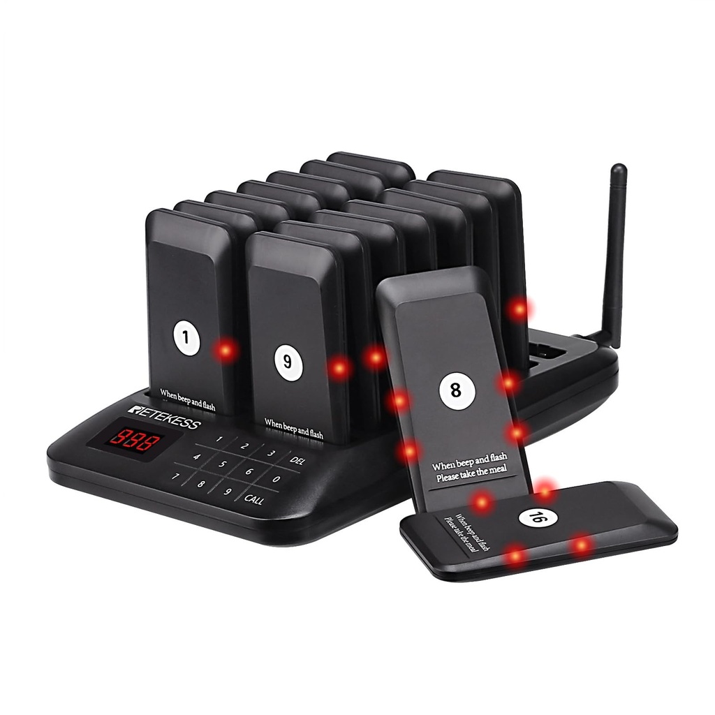 Retekess TD157 Restaurant Pager System, 500M Pagers and Beepers, 16 Pagers, Easy to Use, La