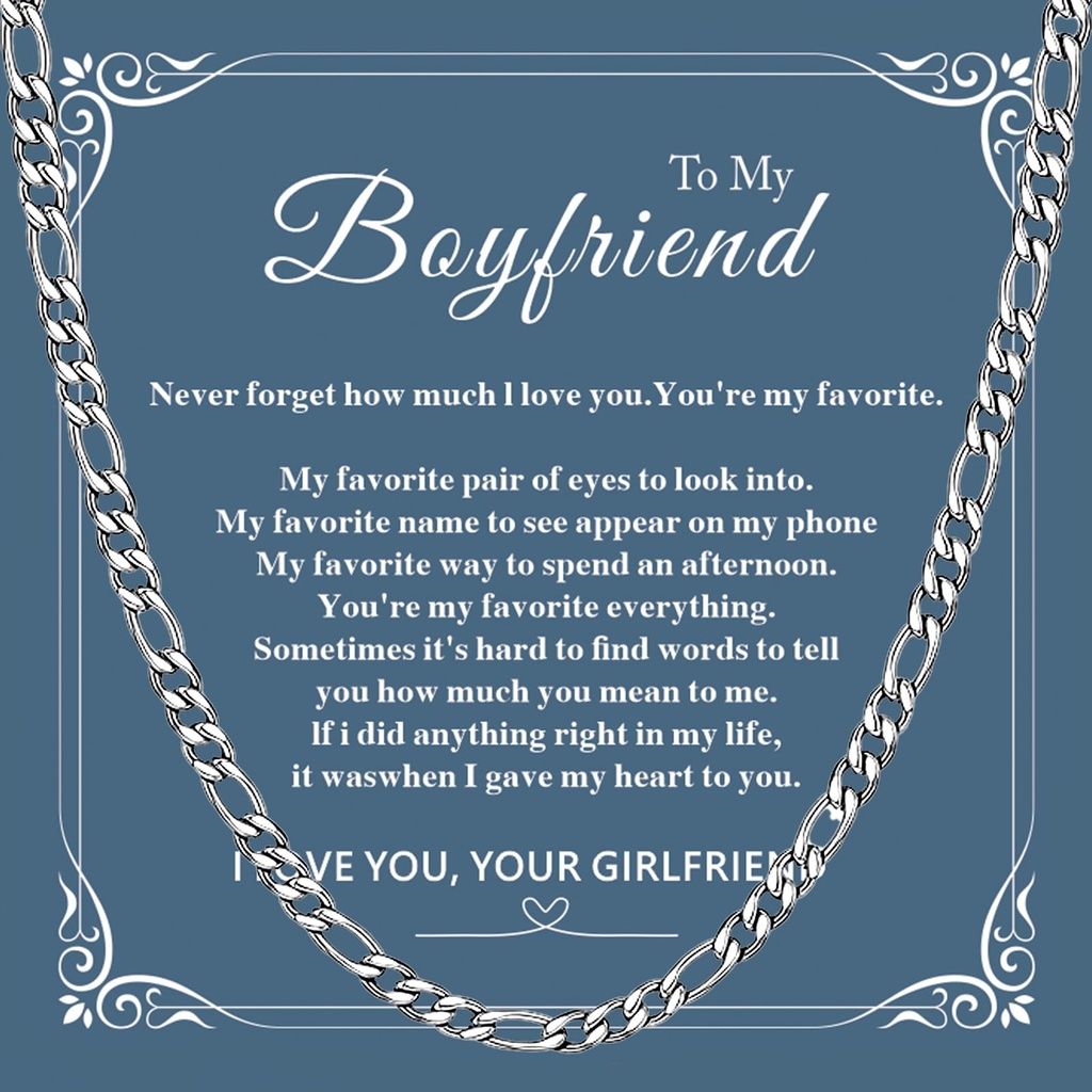 LOCCY Silver Figaro Chain Gifts Boyfriend, 4mm Figaro Chain Necklace