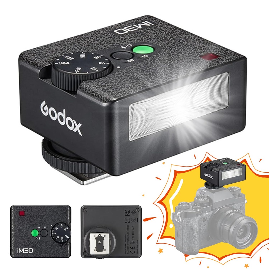 Godox Flash iM30 Camera Flash Pocket Flash, S1/S2 Optical Control, 6500K±200K Colour Temp