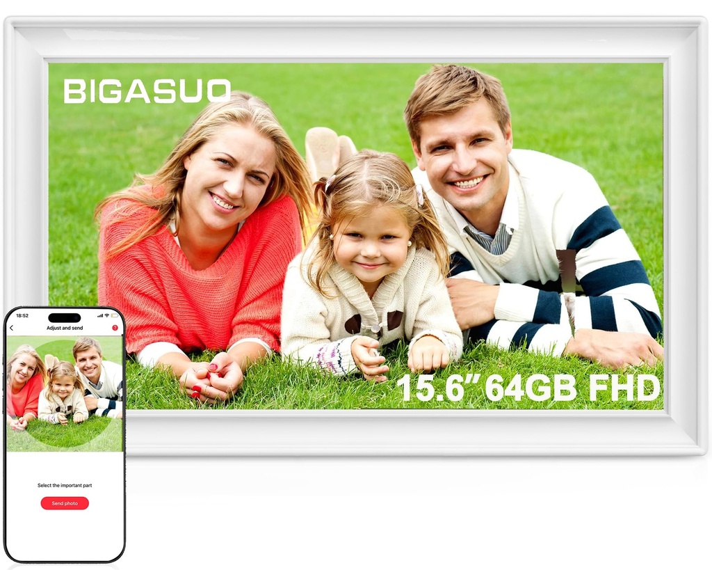 64GB 15.6" Frameo Digital Photo Frame WiFi Classic White - 1920 * 1080P FHD IPS Touch Screen